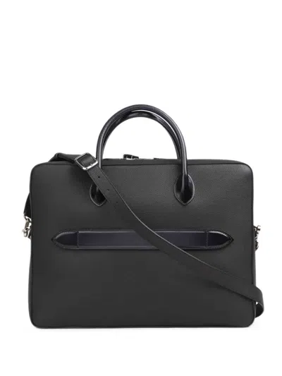 Santoni Grained Leather Laptop Bag In Black