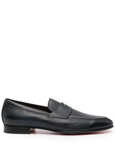 Santoni Grained Leather Loafers In Blue