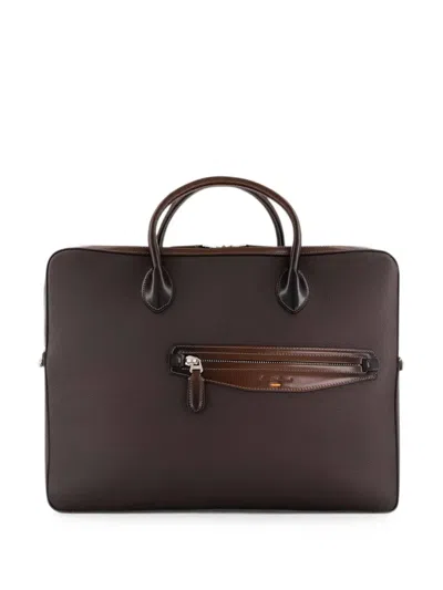 Santoni Grained Leather Tote Bag In Brown
