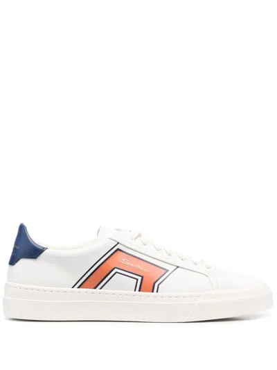 Santoni Graphic Print Logo Low-top Sneakers In Weiss