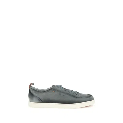 Santoni Gray Calf Leather Bos Taurus Low Top Sneakers In Multi