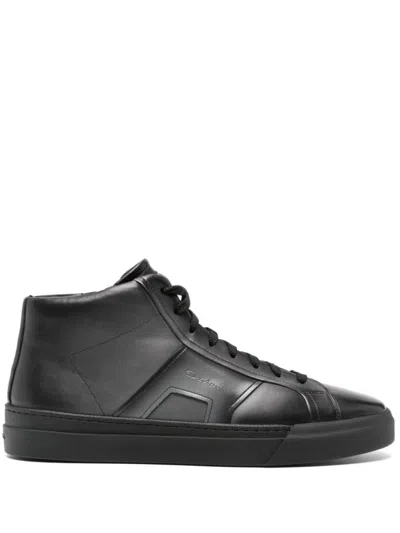 Santoni Man Sneakers Midnight Blue Size 9 Leather In Black
