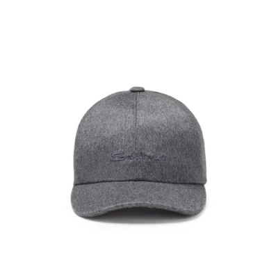 Santoni Grey Cashmere Baseball Hat Nebbia Grey In Gray