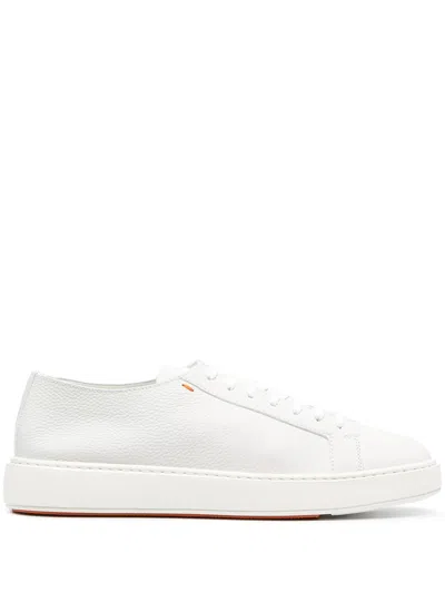 Santoni Grey Lace Up Sneakers In White