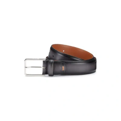Santoni Grey Leather Adjustable Belt Lava Grey In Black
