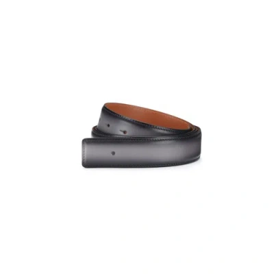 Santoni Grey Leather Belt Strap Lava Grey In Gray