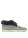 Santoni Fur Trim Rubber Sole Ankle Boots In Gray