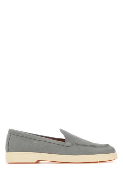 Santoni Grey Slip On Loafers In Gray