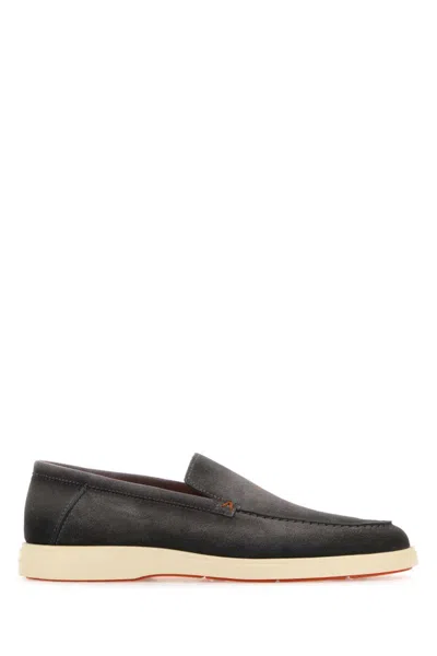 SANTONI MEN GREY SUEDE LOAFERS, 8 LUXURY LOAFERS & DRIVERS FOR MEN DARVEYS