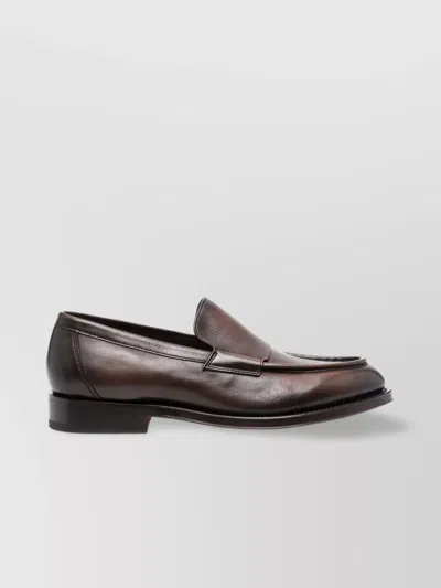 Santoni Grover Leather Sole Penny Strap Loafers In Brown