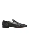 Santoni Gwendal Loafers Leather Sole Round Toe Woven Texture In Black