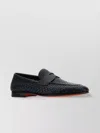 Santoni Gwendal Loafers Leather Sole Round Toe Woven Texture In Black