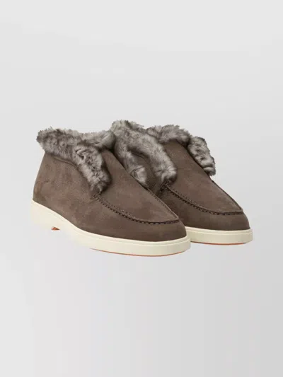 Santoni Hadeel Textured Loafers Round Toe In Brown