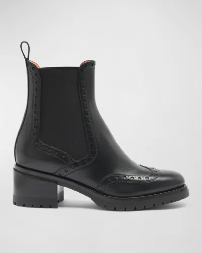 Santoni Hagar Brogue Wing-tip Chelsea Boots In Black