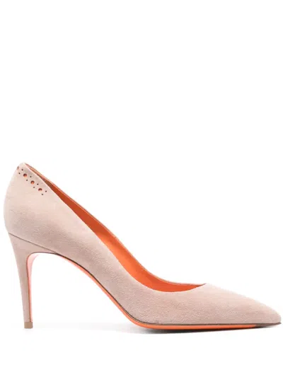 Santoni Haldisa Perforated Suede Pumps In Pink