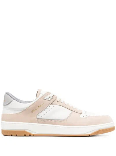 Santoni Haniel Panelled Leather Sneakers In Beige
