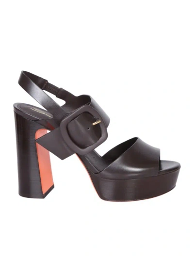 Santoni High Platform Sandals Crafted From Premium Leather. Features An Adjustable Buckle And A Distinctivel In Black