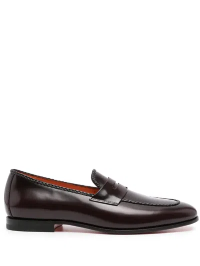 Santoni High-shine Leather Loafers In Brown