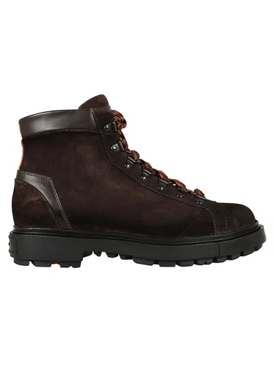 Santoni Lace-up Suede Boots In Brown