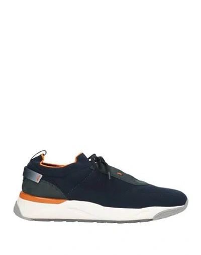 Santoni Innova By  Man Sneakers Navy Size 13 Soft Leather, Textile Fibers In Blue