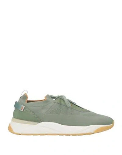 Santoni Innova By  Man Sneakers Sage Green Size 9 Technical Fibers, Soft Leather