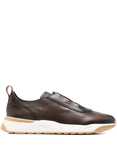 Santoni Innova Leather Sneakers In Brown