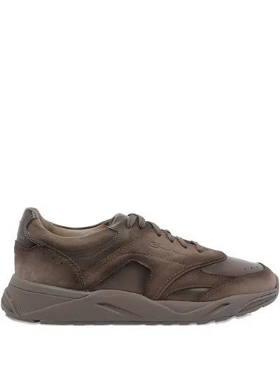 Santoni Innova Leather Suede Sneakers In Brown
