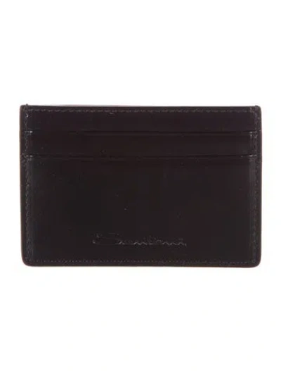 Pre-owned Santoni Interlocking G Logo Card Holder Leather Card Holder In Black