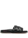 Santoni Interwoven-design Calf-leather Slides In Black