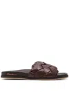 Santoni Interwoven-design Leather Slides In Brown