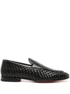 Santoni Black Leather Wowen Loafers In Black