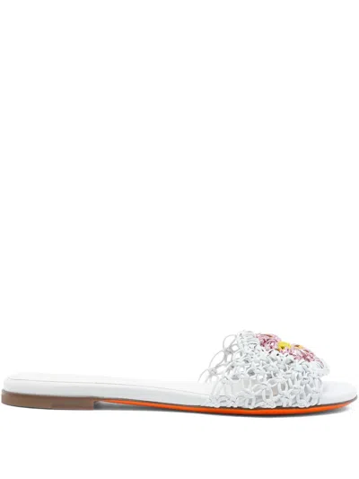 Santoni Interwoven Leather Slides In White