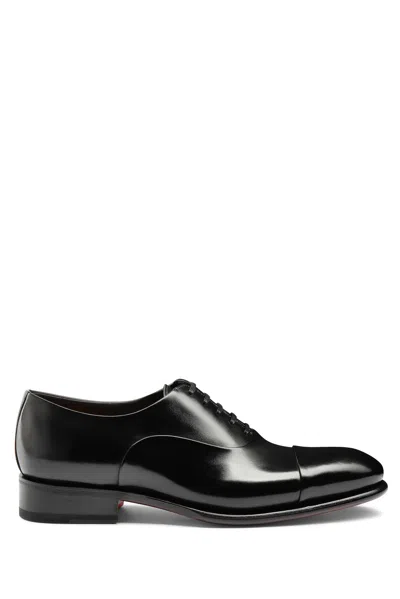 Santoni Isaac Model Antiqued Leather Oxford Shoes In Black