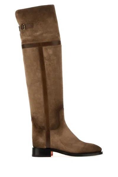 Santoni Round-toe Tall Boots In Brown
