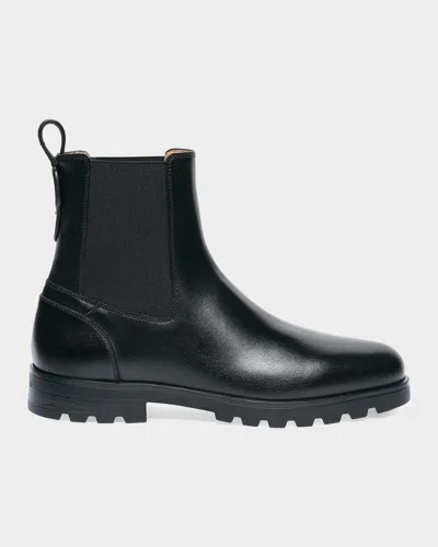 Santoni Jean Leather Chelsea Booties In Black