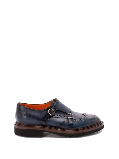 Santoni Kalamabuck Monk Shoes In Blue