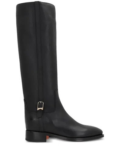 Santoni Knee-high Leather Boots In Black