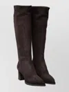 Santoni Knee-high Suede Block Heel Boots In Brown