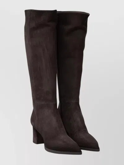SANTONI KNEE-HIGH SUEDE BLOCK HEEL BOOTS