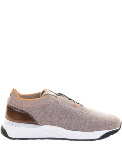 Santoni Knitted-panel Sneakers In Brown