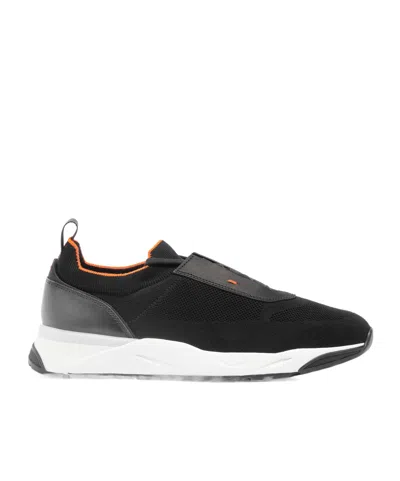 Santoni Knitted Panelled Sneakers In Black