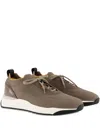 Santoni Knitted-panels Low-top Sneakers In Brown