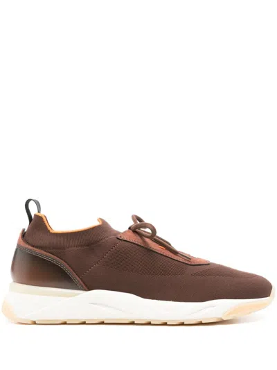 Santoni Technical-knit Runner Sneakers In Brown