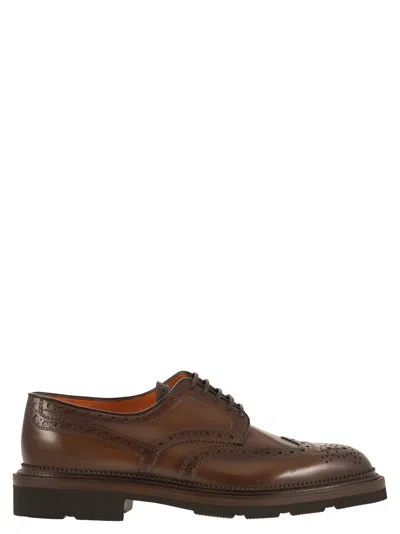 Santoni Lace-up Derby Brogue In Leather In Animal Print