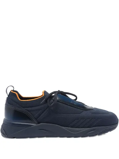 Santoni Lace-up Knitted Sneakers In Blue