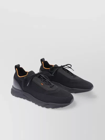 Santoni Lace-up Leather And Fabric Sneakers In Black