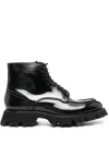 Santoni Lace-up Leather Ankle Boots In Black