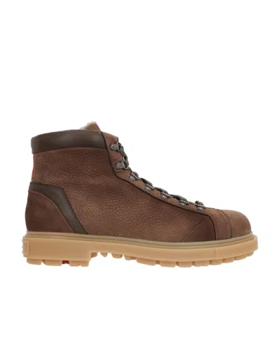 SANTONI LACE-UP LEATHER ANKLE BOOTS