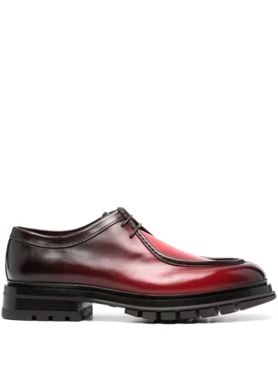 Santoni Lace-up Leather Boat Shoes In Red