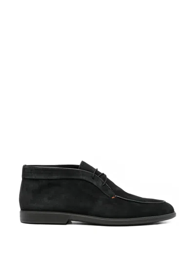 Santoni Lace-up Leather Boots In Black